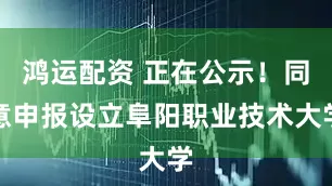 鸿运配资 正在公示！同意申报设立阜阳职业技术大学